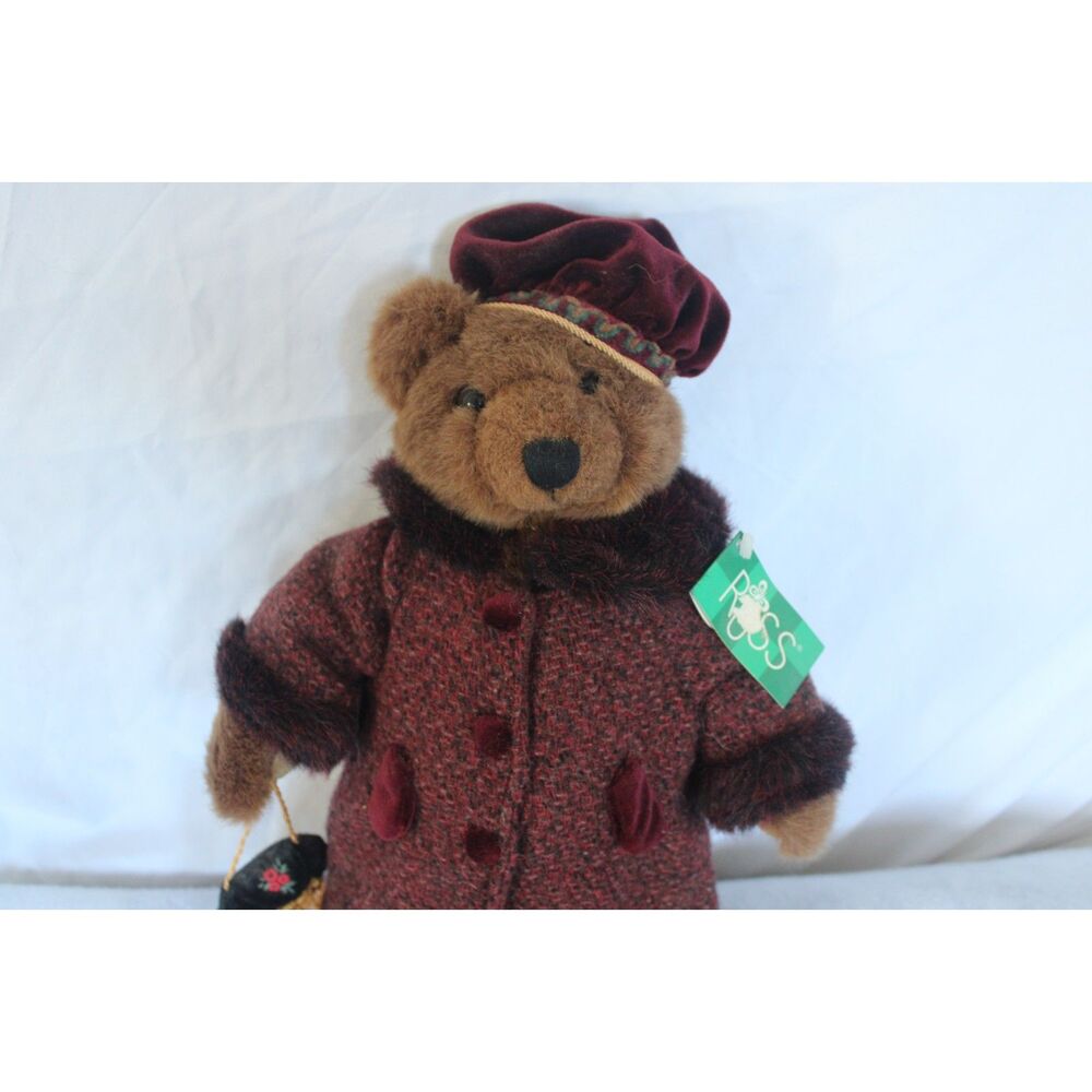 Vintage 1990s Russ Berrie Olivia Collectible Bear - Burgundy Coat & Hat